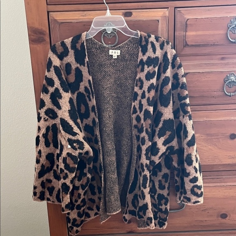 POL Leopard Print Cardigan - Black and Brown